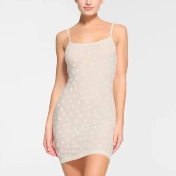 SKIMS Dresses & Skirts - SKIMS Sheer Velvet Mini Slip Dress Womens 2XS XXS Marble Hearts All Over NWT